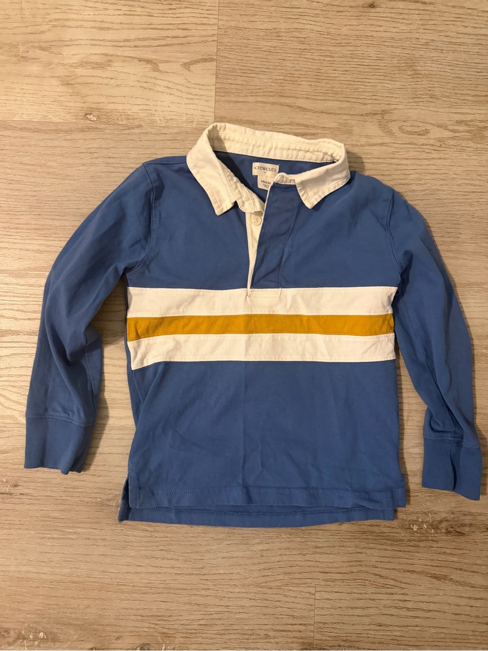 Crewcuts Blue Rugby Shirt with White & Yellow Stripes size 4/5
